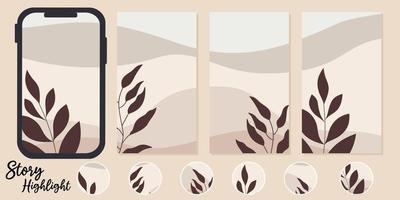 story and Highlight covers backgrounds. Set of botanical icons.boho contemporary style.Vector round social media stories for bloggers. vector