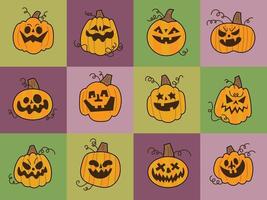 Cute Pumpkin Set Hand Drawn Character Illustration vector