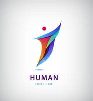 Vector abstract man logo, leader, winner, geometric figure icon. Wavy multicolor petals human logotype, dynamic concept