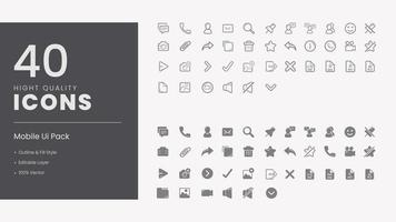 40 Premium vector line mini icons set. Thin line and fill shape simple outline icons, Pixel Perfect.