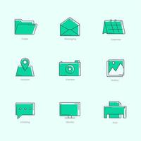 Icon pack for social media with Tosca green style and simple outline vector