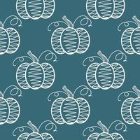 Silhouette of decorated pumpkins on blue background seamless pattern vector