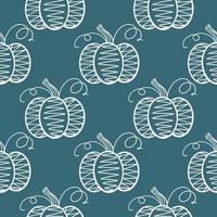 Silhouette of decorated pumpkins on blue background seamless pattern vector