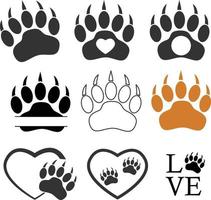 bear paw monogram icon. Pet paw print cat dog man friend sign. pet paw print with heart symbol. flat style. vector