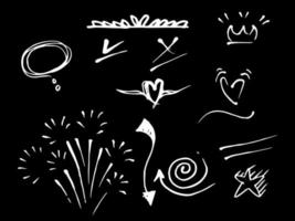 Vector doodle collection of design element. curly swishes, swoops, swirl, arrow, heart, love, crown, flower, star, firework, highlight text and emphasis element. use for concept design