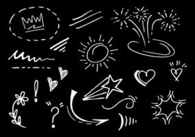 Vector doodle collection of design element. curly swishes, swoops, swirl, arrow, heart, love, crown, flower, star, firework, highlight text and emphasis element. use for concept design