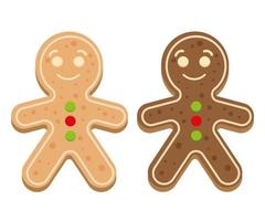 Gingerbread man in two colors set. Christmas cookies. Happy face gingermen clipart in flat style vector