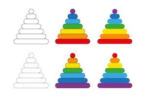 juego de juguetes piramidales en los colores del arco iris para crear hojas de trabajo, tarjetas didácticas y juegos para la educación preescolar vector