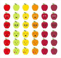 gran conjunto de manzanas. símbolo de los maestros. lindas manzanas con diferentes expresiones. Imágenes Prediseñadas de frutas vector