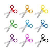 Scissors set.  Rainbow colors scissor clipart in flat style isolated on white background. School supplies vector