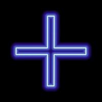 Blue neon cross on a black background. One object. Plus sign vector