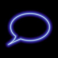 Blank speech bubble on a black background. Neon blue contour vector