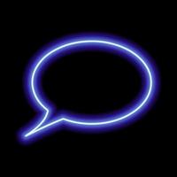 Blank speech bubble on a black background. Neon blue contour vector