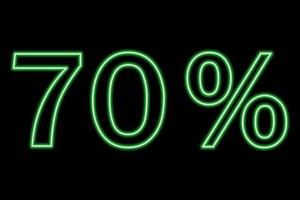 70 percent inscription on a black background. Green line in neon style. vector