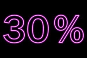 30 percent inscription on a black background. Pink line in neon style. vector