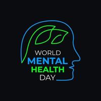 día mundial de la salud mental. icono de cabeza humana plana con hoja dentro. plantilla para el diseño de un logotipo, promoción, presentación, volante, banner. vector