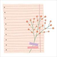 Sheet of notebook with flower and washi tape. To do list, business organizer page, paper sheet. Journal and planner design vector illustration.