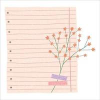 Sheet of notebook with flower and washi tape. To do list, business organizer page, paper sheet. Journal and planner design vector illustration.