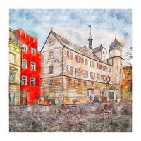 Rosenheim Germany Watercolor sketch hand drawn illustration vector