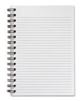 blank spiral notebook isolated on white background photo