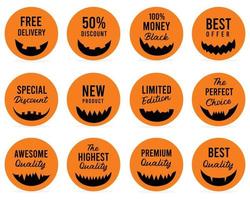 Set of Price tags. Promotional sale badge and retail paper stickers for Halloween Day.