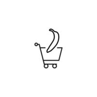 Selling, purchase, shopping concept. Vector sign suitable for web sites, stores, shops, articles, books. Editable stroke. Line icon of banana in shopping cart