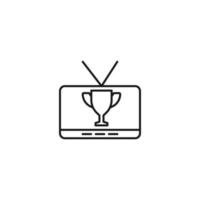 televisión, televisor, concepto de programa de televisión. signo vectorial dibujado en estilo plano. adecuado para sitios, artículos, libros, aplicaciones. trazo editable. icono de línea de la copa ganadora en la pantalla de televisión vector