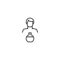 signo monocromo dibujado con una delgada línea negra. símbolo vectorial moderno perfecto para sitios, aplicaciones, libros, pancartas, etc. icono de línea de bombilla de laboratorio junto al hombre sin rostro vector