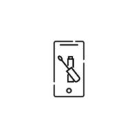 Display of phone. Vector line symbol drawn in modern flat style. Perfect for web site, stores, internet pages. Editable stroke. Line icon of mascara or lip gloss on display of phone