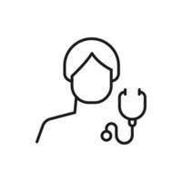 Hobby, business, profession of man. Modern vector outline symbol in flat style with black thin line. Monochrome icon of stethoscope by anonymous male