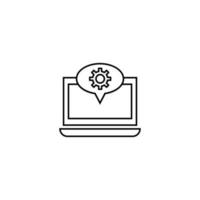 Computer, internet and communication concept. Modern monochrome sign in flat style. Suitable for web sites, stores, books etc. Line icon of gear inside of speech bubble on laptop monitor vector