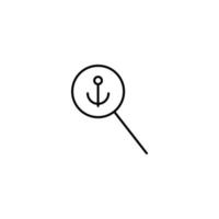 Outline symbols in flat style. Modern signs drawn with thin line. Editable strokes. Suitable for advertisements, books, internet stores. Line icon of anchor under magnifying glass vector