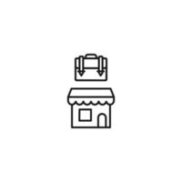 Store and shop concept. Outline sign suitable for web sites, stores, shops, internet, advertisement. Editable stroke drawn with thin line. Icon of backpack or suitcase for business over shop vector