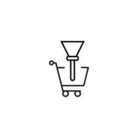 Selling, purchase, shopping concept. Vector sign suitable for web sites, stores, shops, articles, books. Editable stroke. Line icon of broom in shopping cart