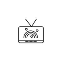 Television, tv set, tv show concept. Vector sign drawn in flat style. Suitable for sites, articles, books, apps. Editable stroke. Line icon of heart over rainbow on tv screen