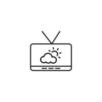 televisión, televisor, concepto de programa de televisión. signo vectorial dibujado en estilo plano. adecuado para sitios, artículos, libros, aplicaciones. trazo editable. icono de línea del sol sobre la nube en la pantalla de televisión vector