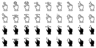 Swipe Hand Finger Touch and Drag Linear, Glyph Pictogram. Pinch Screen, Rotate Up Down on Screen Outline Icon. Gesture Slide. Gesture Tap Line and Silhouette Icon Set. Isolated Vector Illustration.