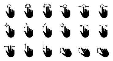 Hand Finger Touch, Swipe and Drag Silhouette Icon Set. Pinch Screen, Rotate Up Down on Screen Icon. Gesture Slide Left and Right Black Pictogram. Isolated Vector Illustration.