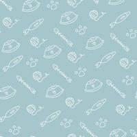 Blue and White Doodled Cat Things Pattern vector