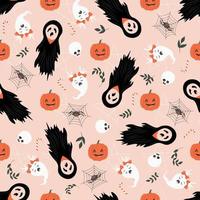 patrón de halloween fantasmas y murciélagos. patrones sin fisuras de halloween. vector