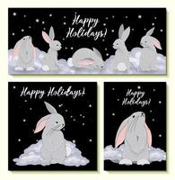 Set of greeting cards 2023. Happy holidays. Rabbit symbol of 2023 vector