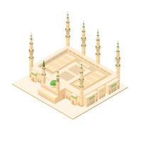 mezquita al masjid nabawi en madinah, arabia saudita, famoso edificio religioso, hito, ilustración isométrica, vector