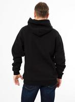 man in a black hoodie isolated on white background mock up - back view photo
