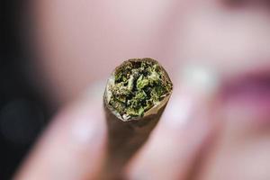 Macro close up of marijuana joint, selective focus. photo