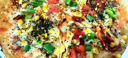 Tasty homemade Italian fresh delicious pizza with tomato and capsicum with cheese photo