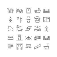 Home decoration and interior icon set. Home room types related. Contains such Icons as stair, couch, office, home theater, door, toilet, air conditioner etc. vector