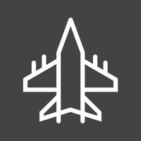 icono de línea de avión militar invertida vector