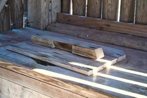 Outhouse in Sweden, Smalland. T rational wooden toilet with hole. Traditional photo