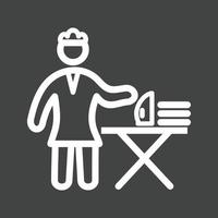 Woman Ironing Clothes Line Inverted Icon vector