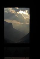 Mountain panorama seen from a hut in the European Alps photo